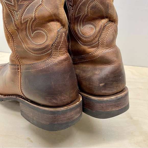 (SOLD) Rocky Boots 12” Western Brown Slip On Square Toe 13W - Picture 8 of 12